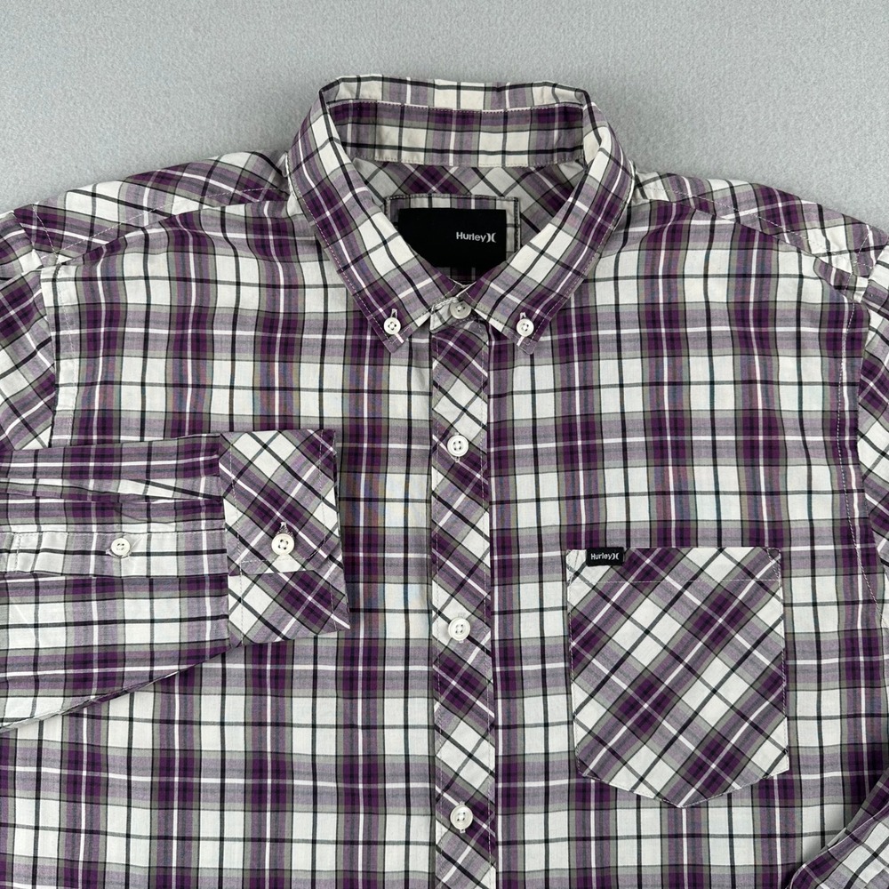 Hurley Button Down Shirt Mens Large Purple Plaid Long Sleeve Casual MVSL1ZER